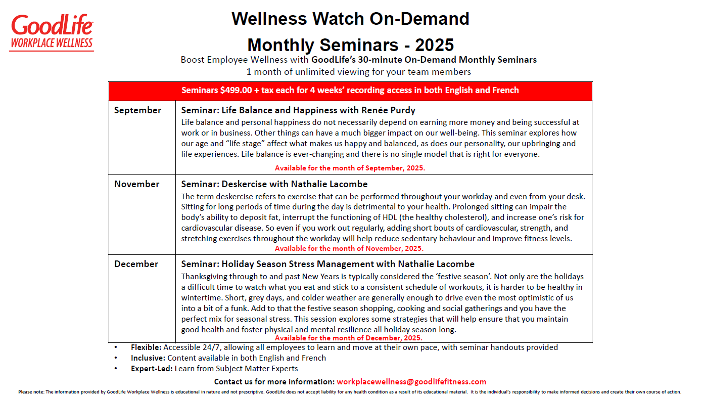 Fall 2025 Member Benefits: GoodLife Fitness Seminars and Packages for OPA Members